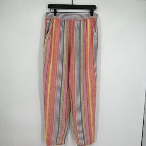 C & C California Multi Color Stripe Elastic Waist Womens Size Large Linen Pants